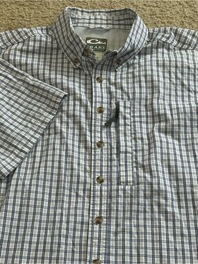 Drake Waterfowl Shirt Mens Medium Blue Plaid Button Down Short Sleeve Vented